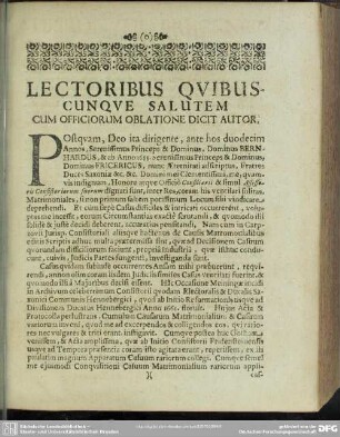 Lectoribus Quibuscunque Salutem Cum Officiorum Oblatione Dicit Autor
