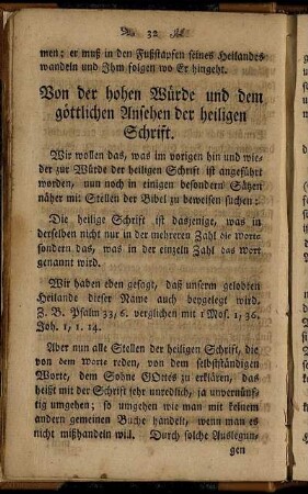 Von der hohen Würde und dem göttlichen Ansehen der heiligen Schrift. - Von der Erklärung der heiligen Schrift.