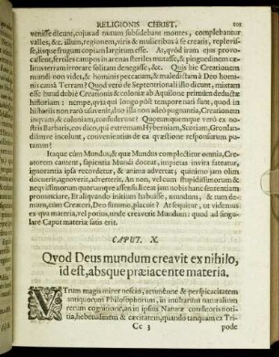 Caput X. Quod Deus mundum creavit ex nihilo, id est, absque præiacente materia.