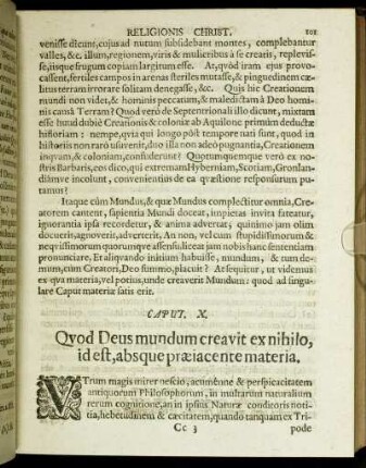 Caput X. Quod Deus mundum creavit ex nihilo, id est, absque præiacente materia.
