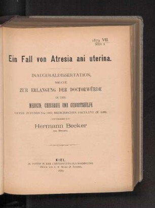 Ein Fall von Atresia ani uterina.