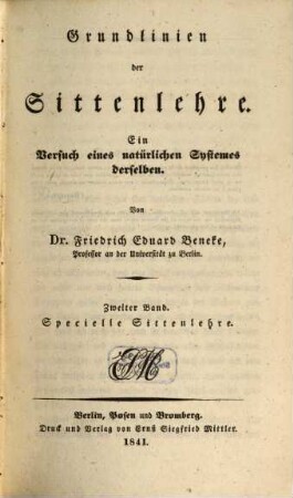 Grundlinien des natürlichen Systemes der praktischen Philosophie, 2. Specielle Sittenlehre