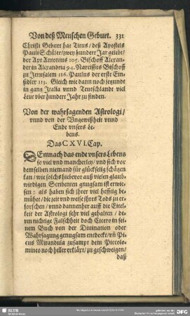 Von der wahrsagenden Astrologi, unnd von der Ungewißheit unnd Ende unsers Lebens. Das CXVI. Cap.