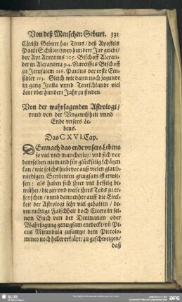 Von der wahrsagenden Astrologi, unnd von der Ungewißheit unnd Ende unsers Lebens. Das CXVI. Cap.