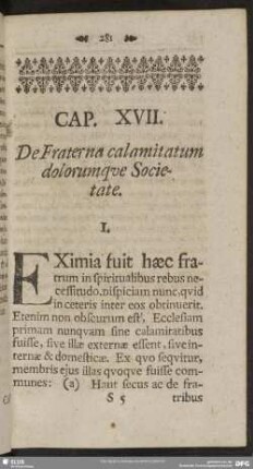Cap. XVII. De Fraterna calamitatum dolorumque Societate