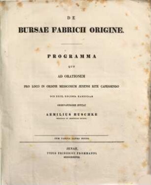 De bursae Fabricii origine : cum tab. lapidi incisa