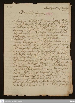 Brief von Samuel Urlsperger an August Hermann Francke.