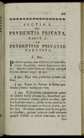Caput I. De Prudentiae Privatae Partibus