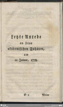 Letzte Anrede an seine akademischen Zuhörer, am 21 Januar, 1778
