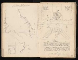Skizzenbuch: Rathäuser Bocholt, Wernigerode, Goslar, Alsfeld: Rathaus Alsfeld. Fassadendetail Erker