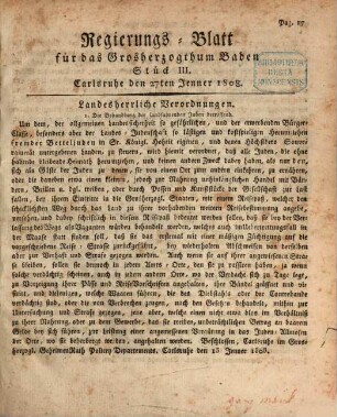 Regierungsblatt für das Grosherzogthum Baden. 1808