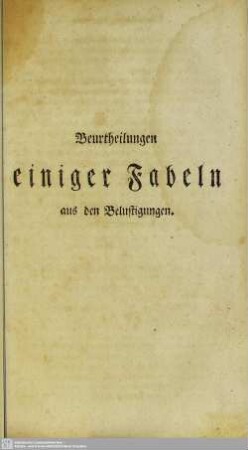 Beurtheilungen einiger Fabeln aus den Belustigungen
