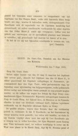 XXXIII. De Gouv.-Gen. Daendels ... 7 Sept. 1809
