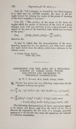 Expression for the area of a triangle formed by three lines, whose equations are referred to trilinear coordinates.
