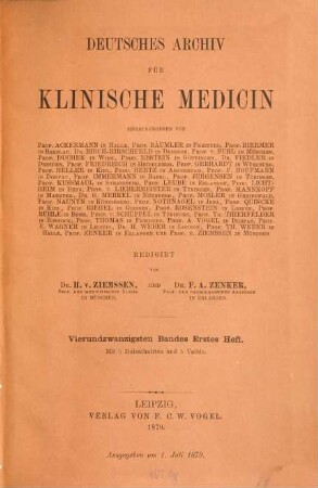 Deutsches Archiv für klinische Medizin. 24. 1879