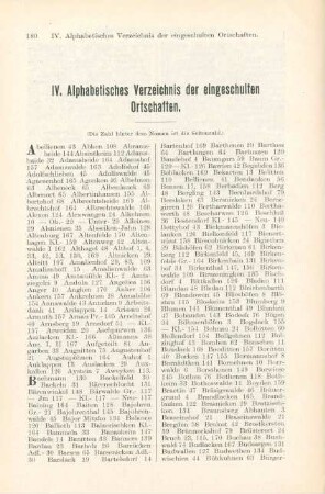 IV. Alphabetisches Verzeichnis der eingeschulten Ortschaften