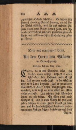 Drey und neunzigster Brief. An den Herrn von Stüven in Braunschweig