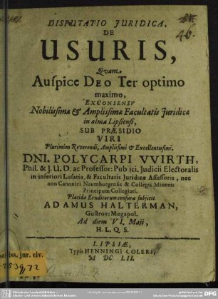 Disputatio juridica de usuris