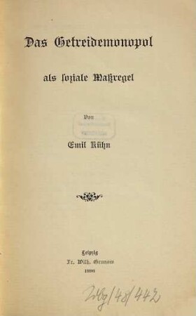 Das Getreidemonopol als soziale Maßregel