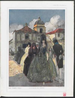 Del tiempo viejo - A la salida del Tedéum : Gouache por Alonso