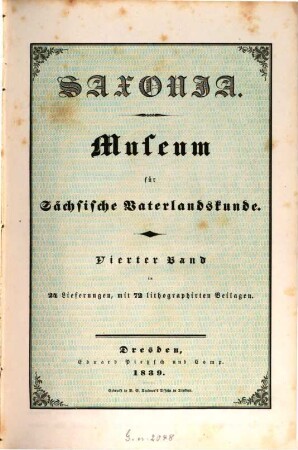 Saxonia : Museum für sächsische Vaterlandskunde. 4. 1839