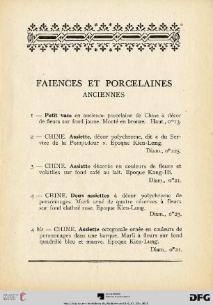 Faiences et porcelaines anciennes (Nr. 1-14)
