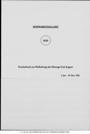 Fourierbuch zur Hofhaltung des Herzogs Carl August
