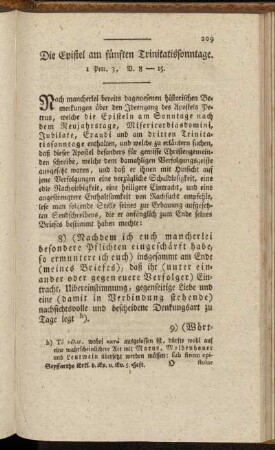 Die Epistel am fünften Trinitatissonntage. 1 Petr. 3, V. 8-15