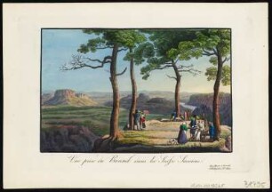 Aussicht vom Brand in der Sächsischen Schweiz, Stich, um 1820 : Vue prise du Brand dans la Suisse Saxonne. - Dresde : C. F. Meser , [um 1835]. - 1 Kunstblatt; Stich, koloriert; Blattgröße 14 x 21 cm, Bildgröße 10 x 15 cm