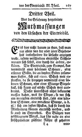 Dritter Theil. Aus der Erfahrung hergeleitete Muthmassungen von den Ursachen der Electricität.