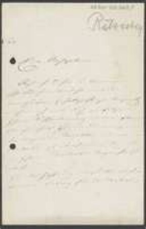 Brief von Ludwig Ratzesberg an Unbekannt