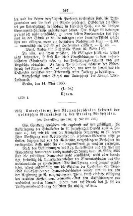 Unterhaltung der Elementarschulen seitens der politischen Gemeinden in der Provinz Westphalen : [IV. Elementarschulwesen]