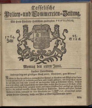 25. Stueck, Montag den 18ten Junii 1764