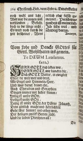 Vom Lobe und Dancke Gottes für Göttl. Wohlthaten