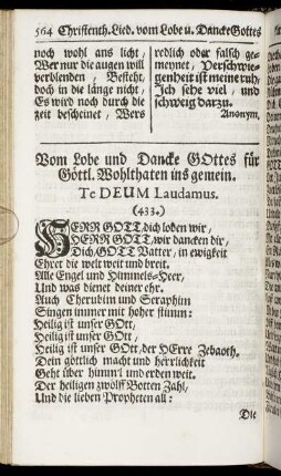 Vom Lobe und Dancke Gottes für Göttl. Wohlthaten