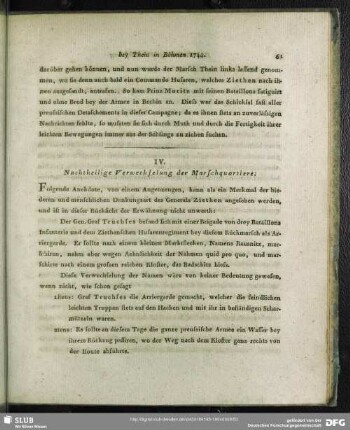 IV. Nachtheilige Verwechselung der Marschquartiere