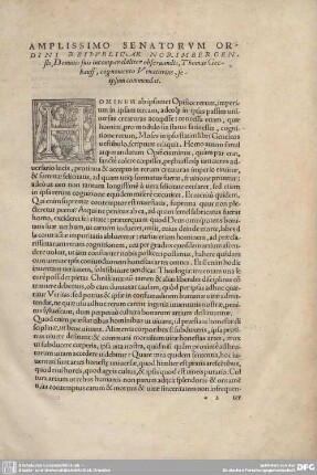 Amplissimo Senatorum Ordini Urbis Norinbergae, Dominis suis obseruandis, Thomas, cognomento Venstorius, se ipsum commendat.