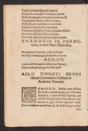 Aelii Donati ... Praefatio in Andriam Terentij.
