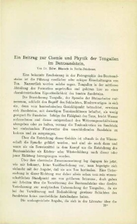 Ein Beitrag zur Chemie und Physik der Tongallen im Buntsandstein