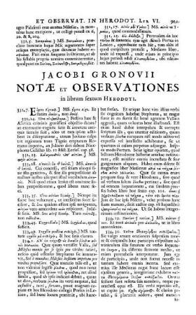 Jacobi Gronovii Notæ Et Observationes in librum sextum Herodoti.