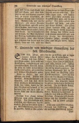 V. Unterricht von würdiger Geniessung des heil. Abendmahls