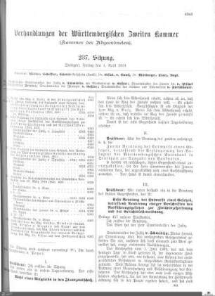 237. Sitzung, Stuttgart, 1.4.1910