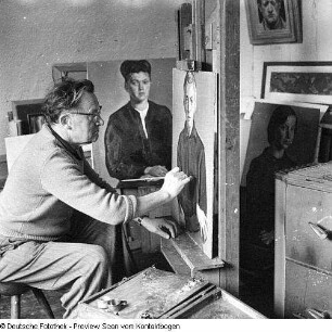 Porträt - Verschiedenes (Kurt Querner beim Malen im Atelier, Bilder Querners)