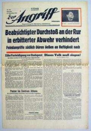 Tageszeitung "Der Angriff" zu den Kämpfen an der Ruhr und um Budapest