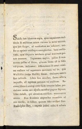 Selecta haec librorum copia, quos negotiorum ...