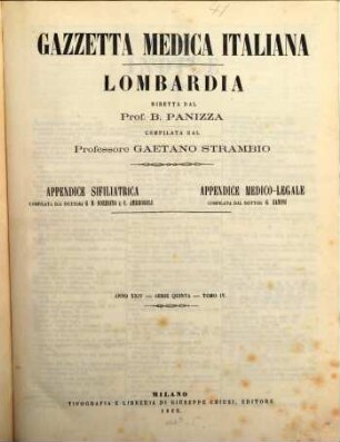 Gazzetta medica italiana, Lombardia. 24 = Ser. 5, T. 4. 1865