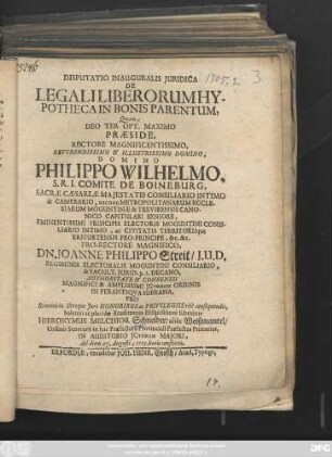 Disputatio Inauguralis Juridica De Legali Liberorum Hypotheca In Bonis Parentum