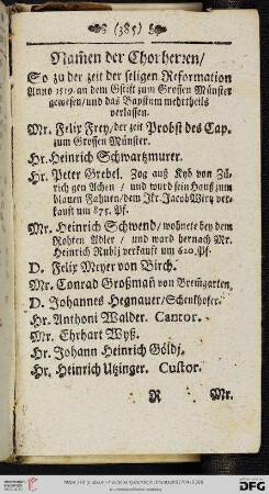 Namen der Chorherren