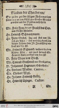 Namen der Chorherren