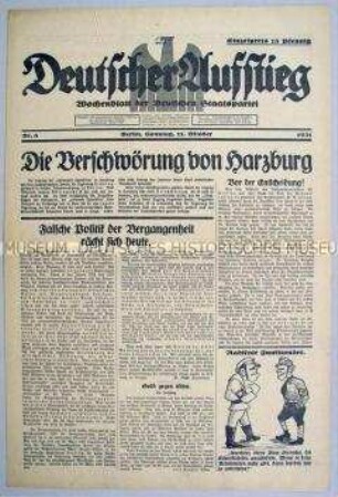 Wochenzeitung der Deutschen Staatspartei "Deutscher Aufstieg" zur Bildung der Harzburger Front